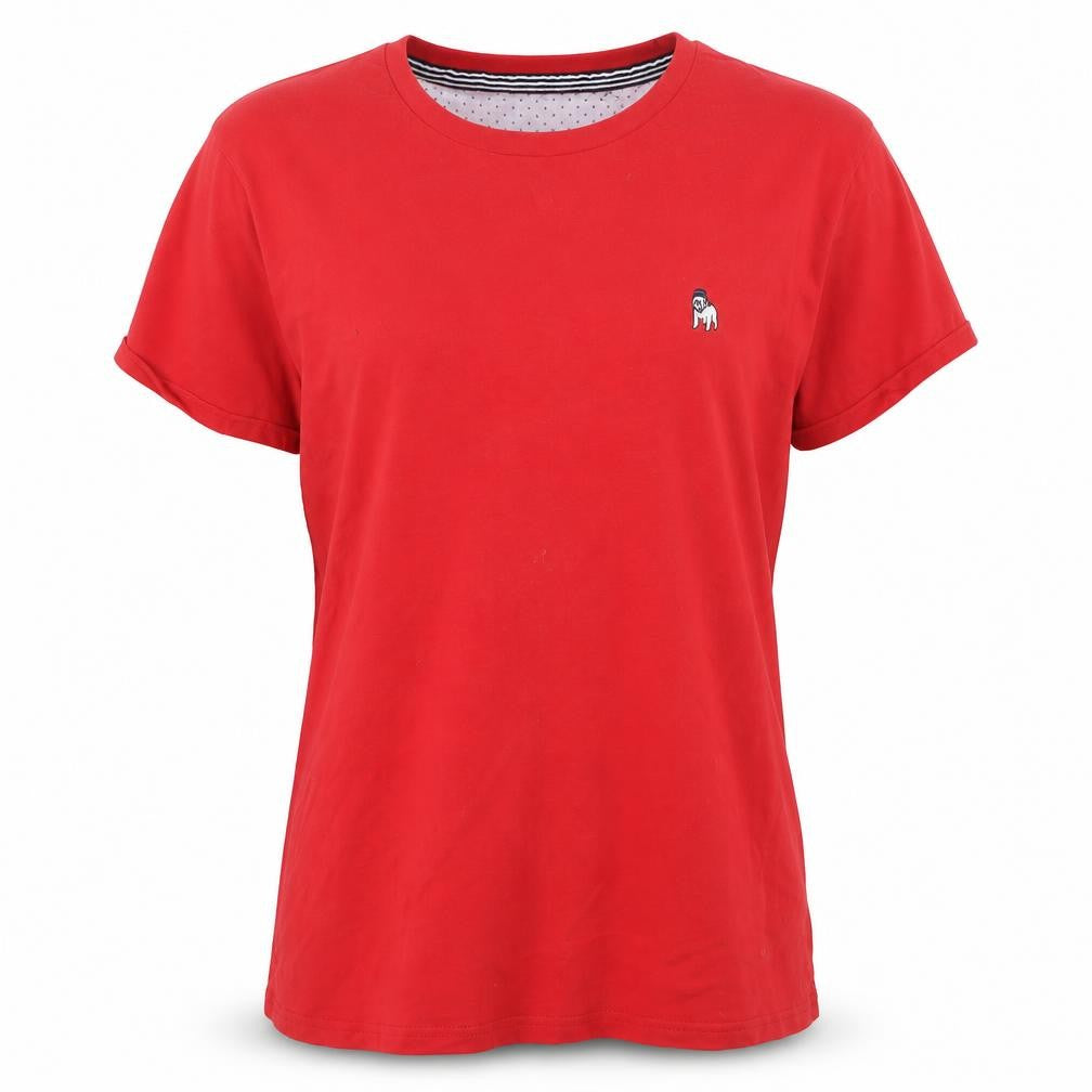 Front view of The Spitalfields Red Cotton unisex xl t-shirt crew neck
