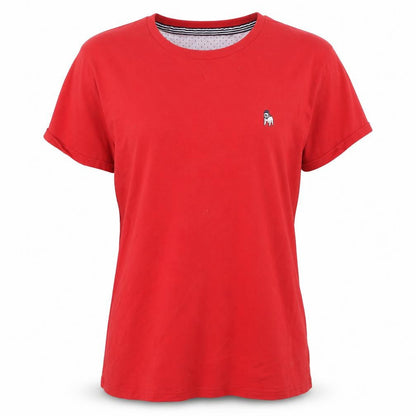 Front view of The Spitalfields Red Cotton unisex xl t-shirt crew neck