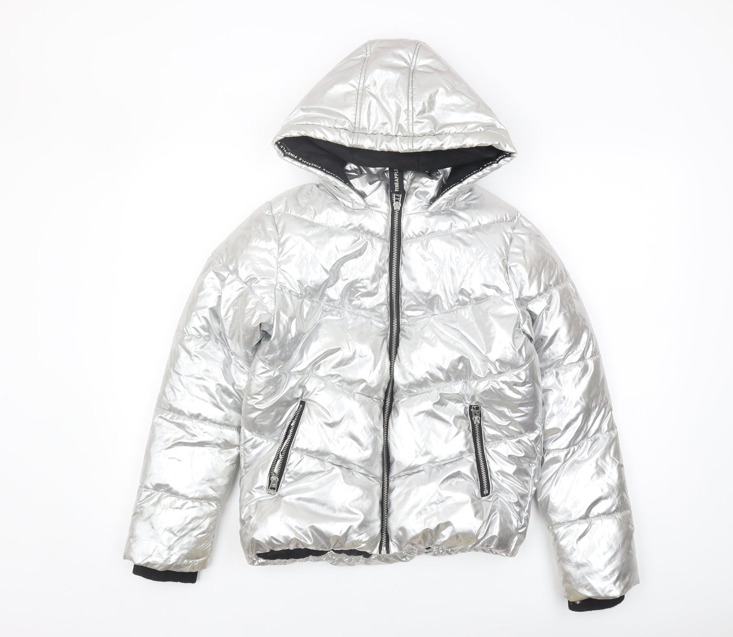 Pineapple Girls Silver Puffer Jacket 11-12 Years Hooded Winter