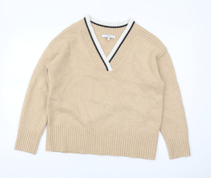 Next Women's Beige V-Neck Pullover Jumper M