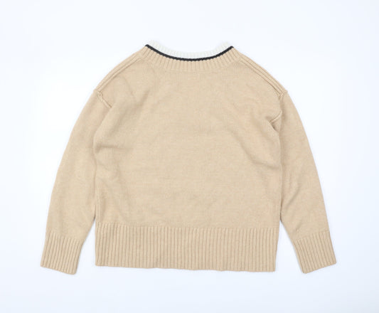 Next Women's Beige V-Neck Pullover Jumper M