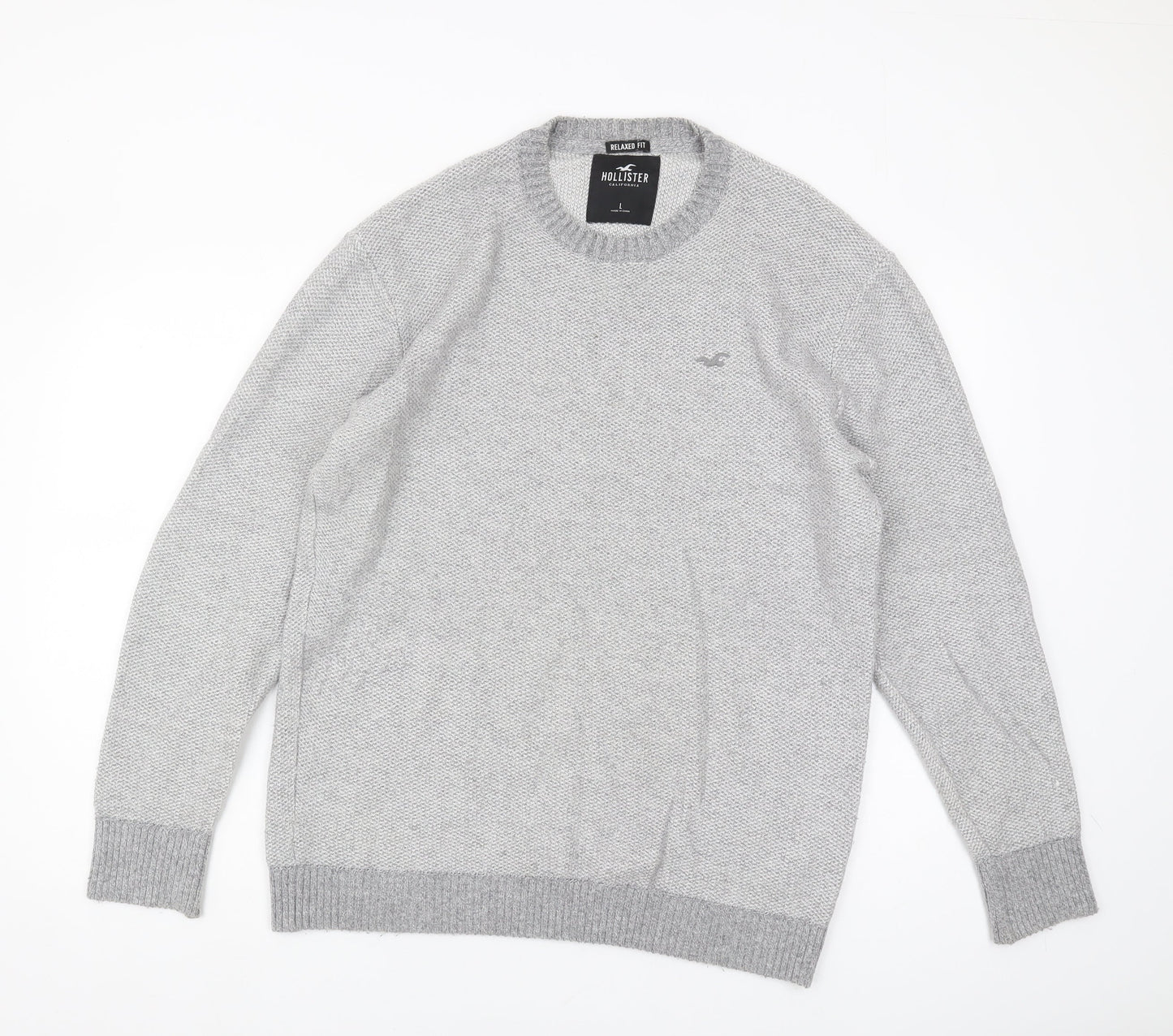 Hollister Men's Grey Pullover Jumper - Size L, Relaxed Fit