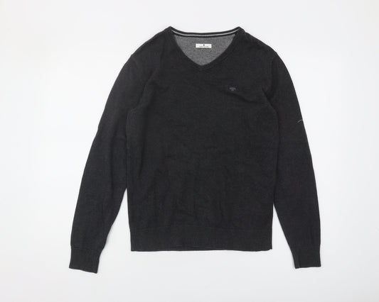 Tom Tailor Men's Black S V-Neck Cotton Pullover Jumper