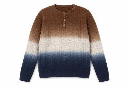 Blue Wave Boys' Ombre Henley Jumper - Blue & Brown, Size 12