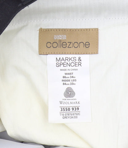 Marks & Spencer Men's Grey Wool Trousers, Size 34