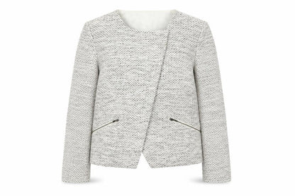PURE Women's Grey Tweed Jacket Size 16 with Zipped Pockets