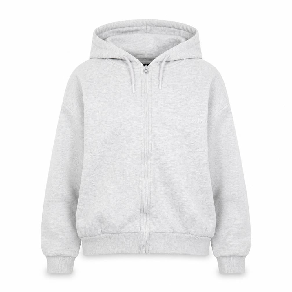 Front view of Mckenzie unisex grey full zip hoodie, size 16