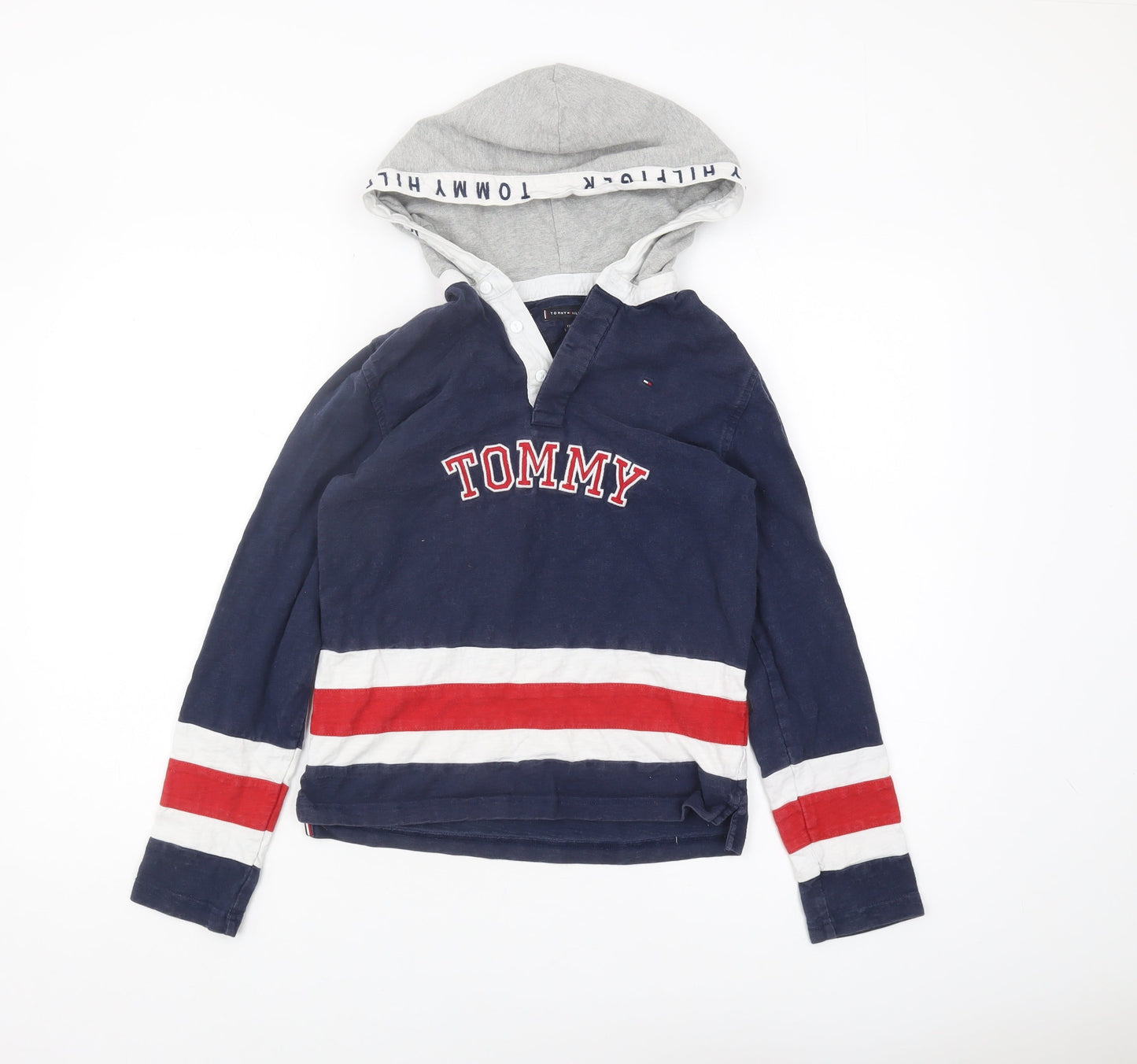 Tommy Hilfiger Boys Blue Hoodie, Size L, Logo Striped Design