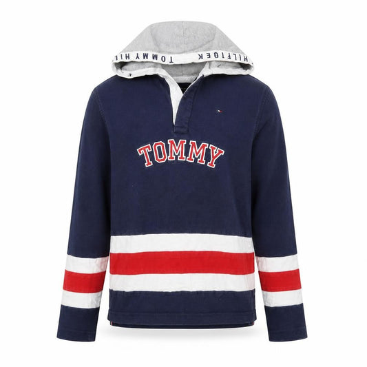 Tommy Hilfiger Boys Blue Hoodie, Size L, Logo Striped Design