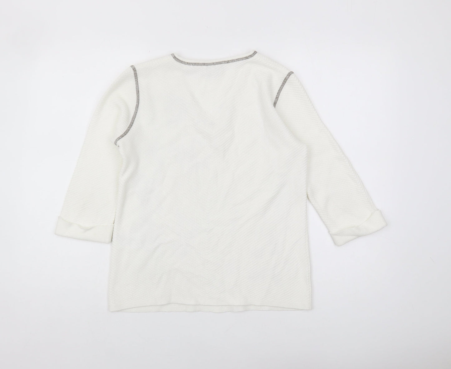 Faber Women's White Geometric Studded 3/4 Sleeve T-Shirt