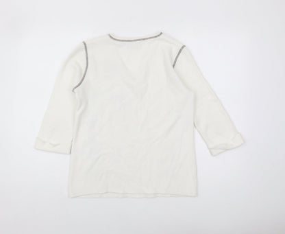 Faber Women's White Geometric Studded 3/4 Sleeve T-Shirt