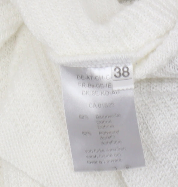 Faber Women's White Geometric Studded 3/4 Sleeve T-Shirt