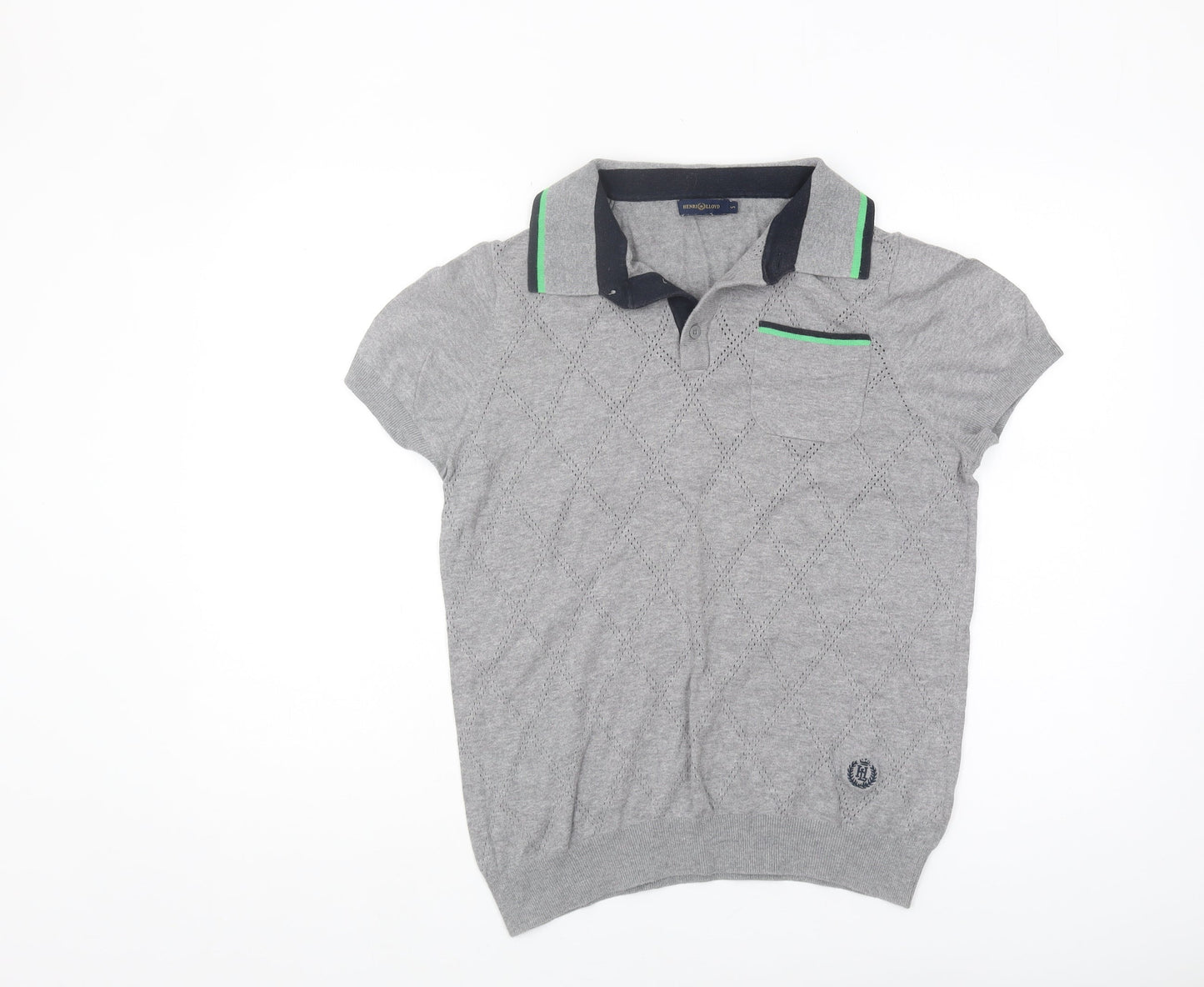 Henri Lloyd Men's Grey Polo Shirt, Size S, Argyle Pattern