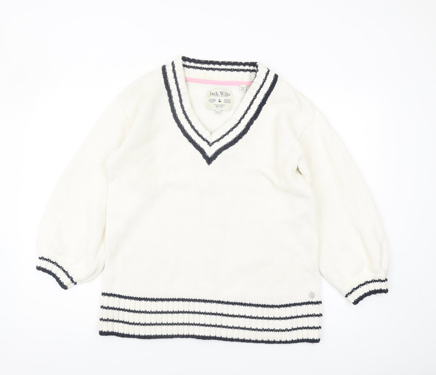 Jack Wills Women's Ivory V-Neck Pullover Jumper Size 12