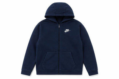 Front view of Nike boys’ blue full zip hoodie xl with pockets