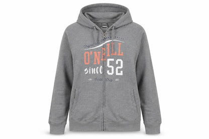 Front view of O'Neill Grey unisex hoodie m full zip casual