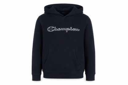 Front view of Champion boys’ black hoodie pullover, size 13-14, years