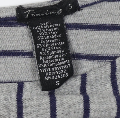 Timing Women's Grey Striped V-Neck Top Size S