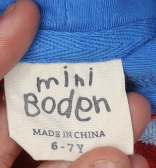 Mini Boden Boys Red Blue Striped Hoodie 6-7 Years