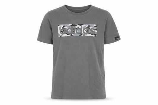 Front view of adidas boys’ grey logo t-shirt, m - sporty & casual style