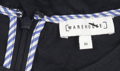 Womens UK Size 10 Warehouse Black Basic Button-Up