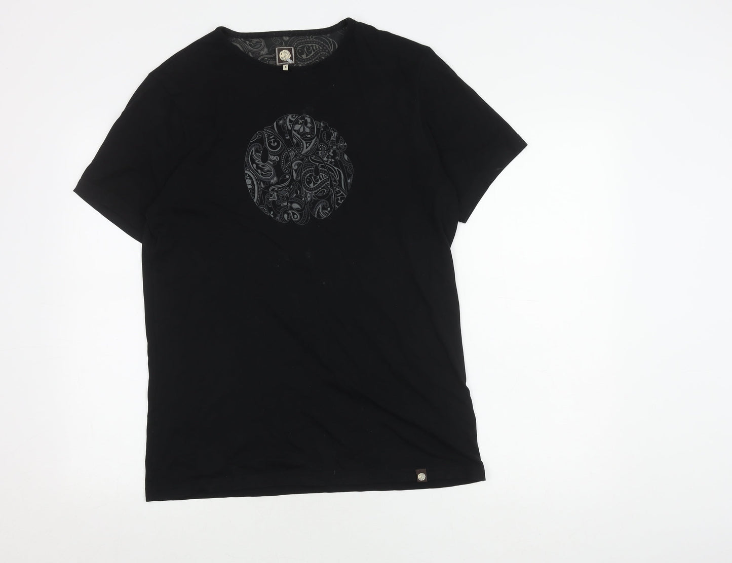 Pretty Green Men's Black Graphic Print Cotton T-Shirt