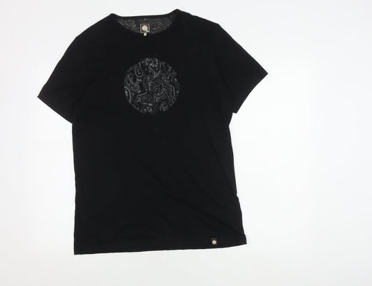 Pretty Green Men's Black Graphic Print Cotton T-Shirt