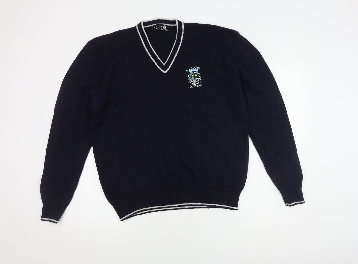 Henbury Men's Blue V-Neck Pullover Jumper L