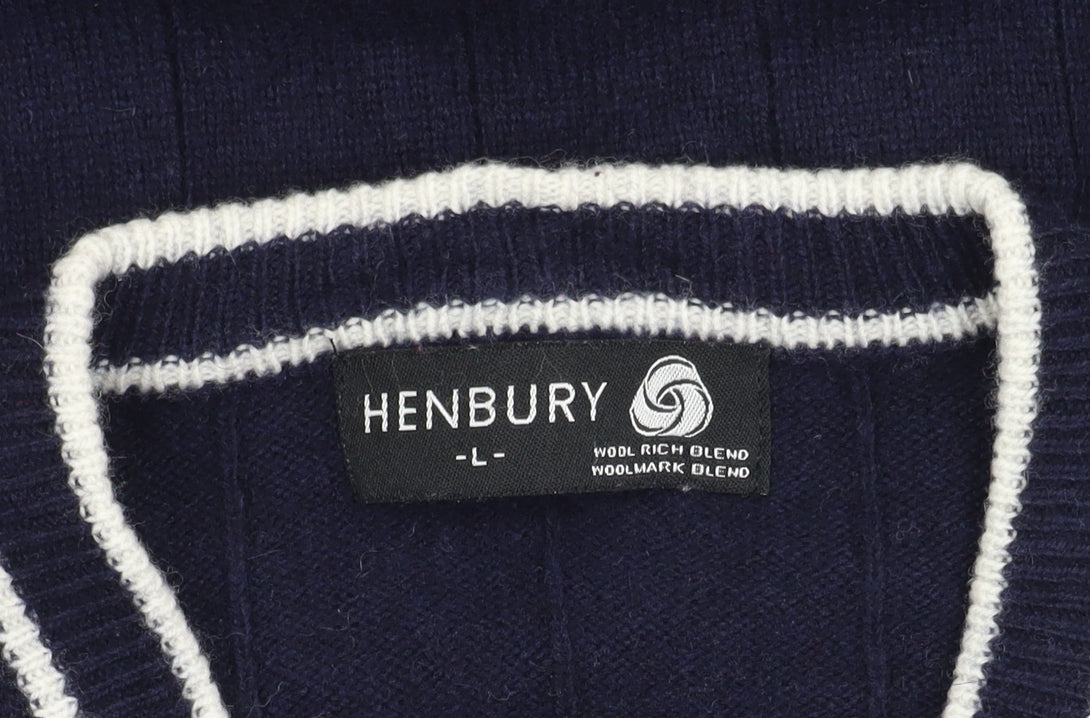 Henbury Men's Blue V-Neck Pullover Jumper L