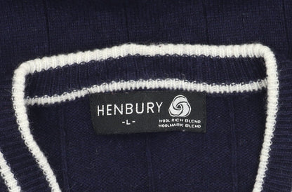 Henbury Men's Blue V-Neck Pullover Jumper L