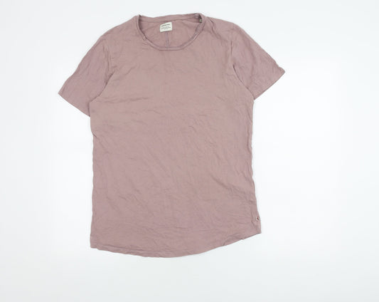 Jack & Jones Men's Pink Medium Cotton Crew Neck T-Shirt