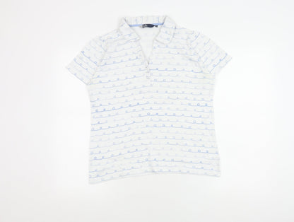 Isle Women's White Polo Shirt Size 14 Comfy Cotton Casual