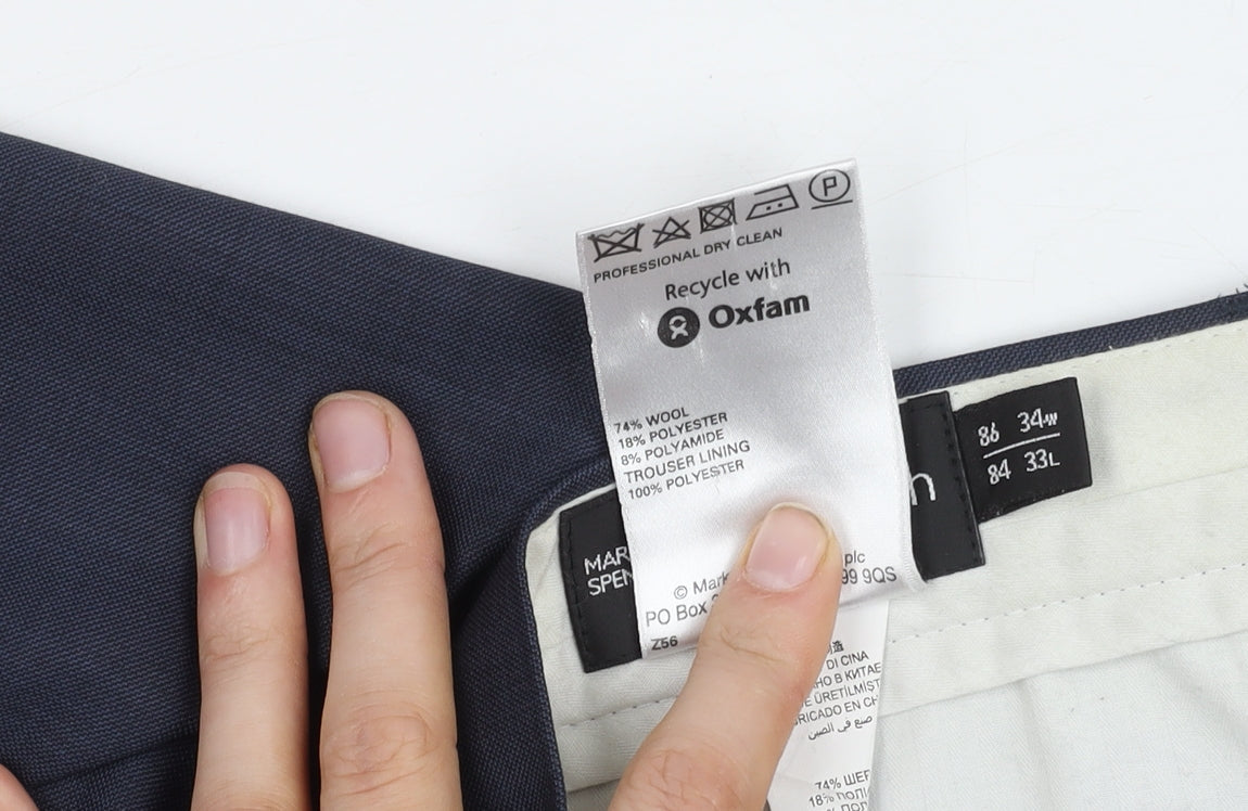 Marks and Spencer Men's Blue Trousers, Size 34