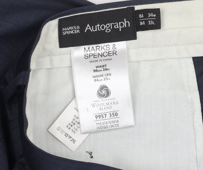 Marks and Spencer Men's Blue Trousers, Size 34