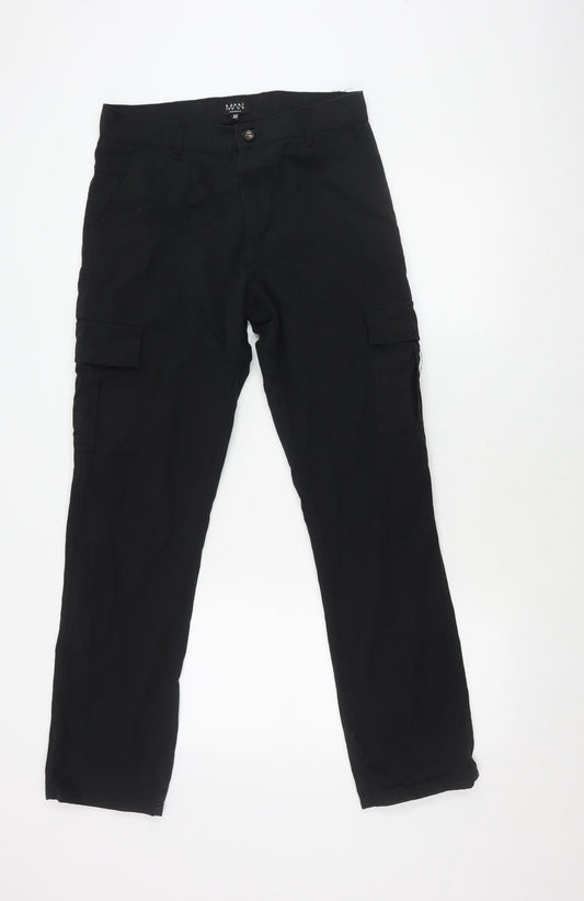 boohooMAN Men's Black Cargo Trousers Size 30