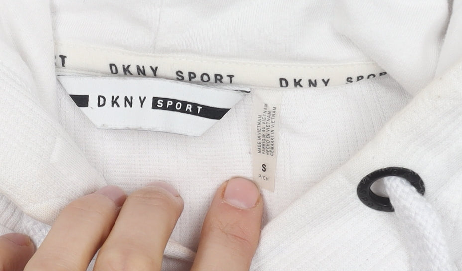 DKNY Women's White Pullover Hoodie, Small, Logo Print