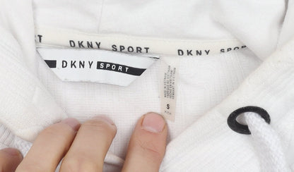 DKNY Women's White Pullover Hoodie, Small, Logo Print