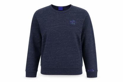 Front view of Champion unisex blue pullover sweatshirt m
