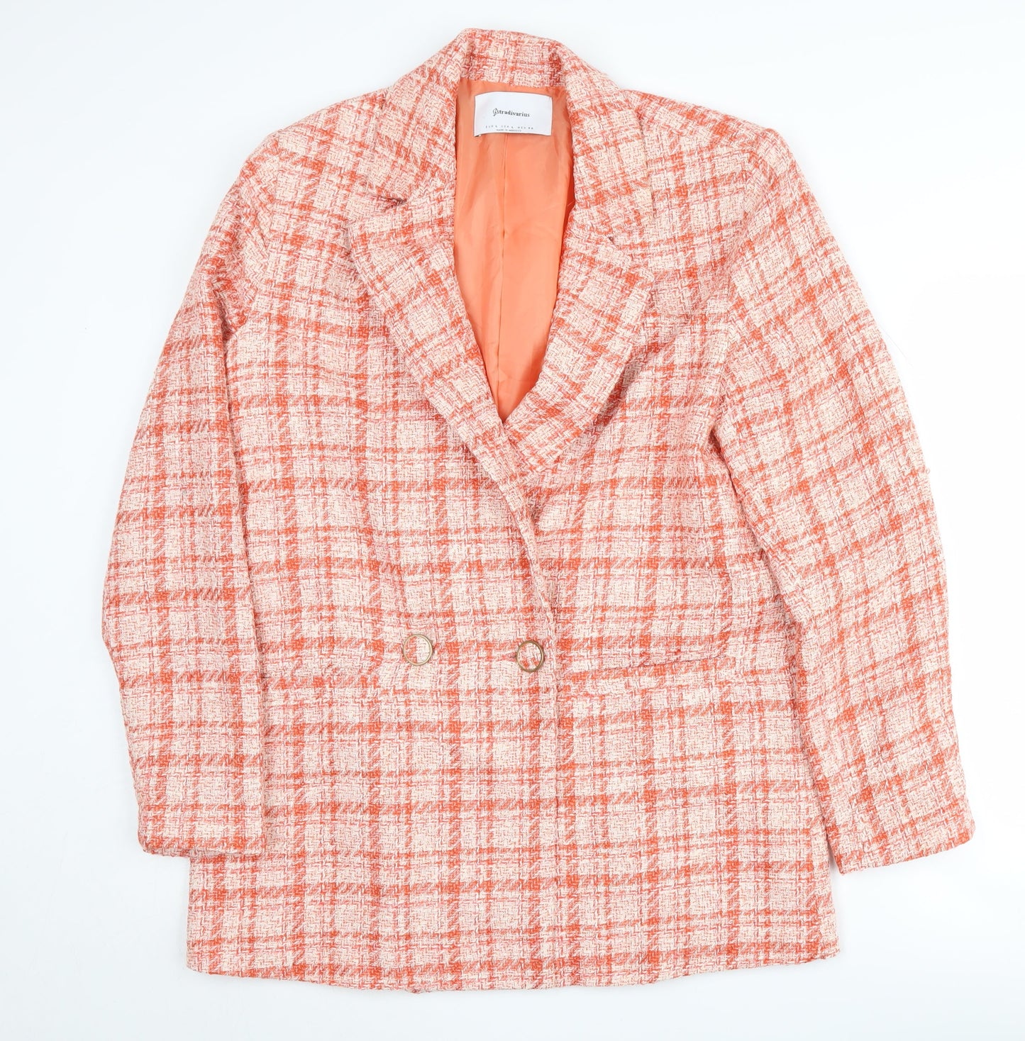 Stradivarius Women's Pink Bouclé Plaid Blazer, L