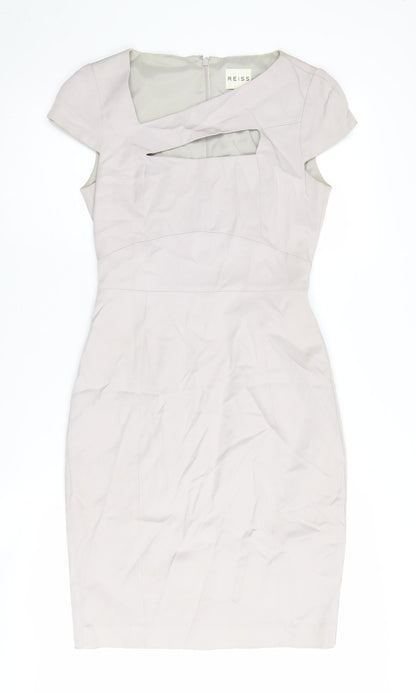 Reiss Women Beige Sheath Dress UK 6, Cutout Detail, Elegant