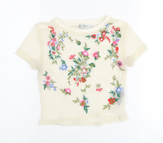 Light Before Dark Women's Ivory Cropped Floral Top XS