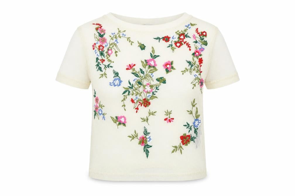 Light Before Dark Women's Ivory Cropped Floral Top XS