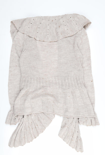 H. Trend Women's Beige Collared Cardigan, S, Acrylic-Wool-Mohair