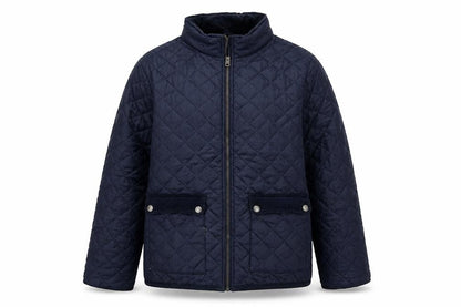 Front view of H&M boys’ blue quilted jacket 14 years lined casual