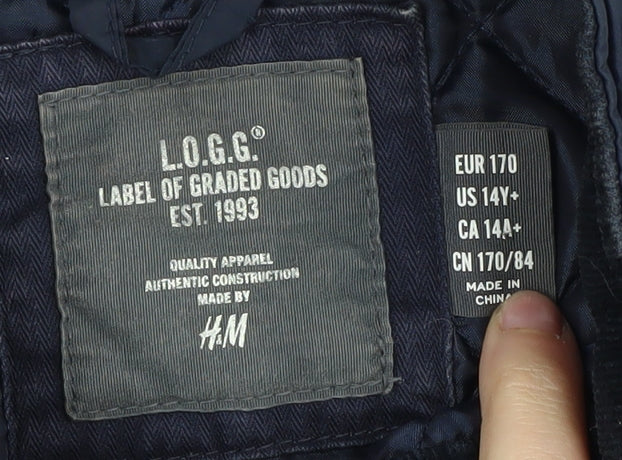 H&M Boys Blue Quilted Jacket 14 Years Lined Casual