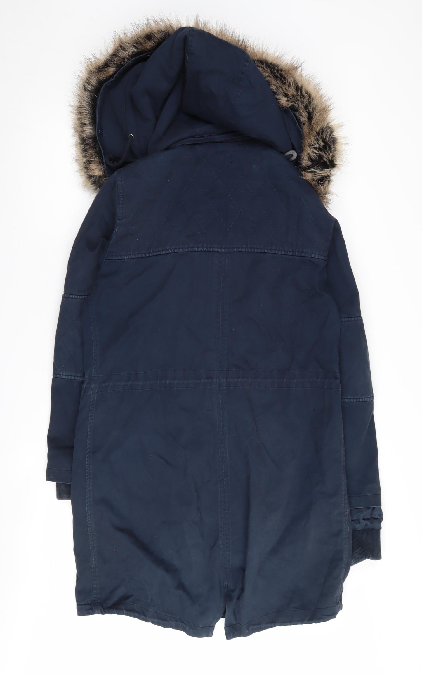 hush Women's Blue Parka Size 6, Fur Trim, Hooded, Lined