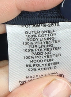 hush Women's Blue Parka Size 6, Fur Trim, Hooded, Lined