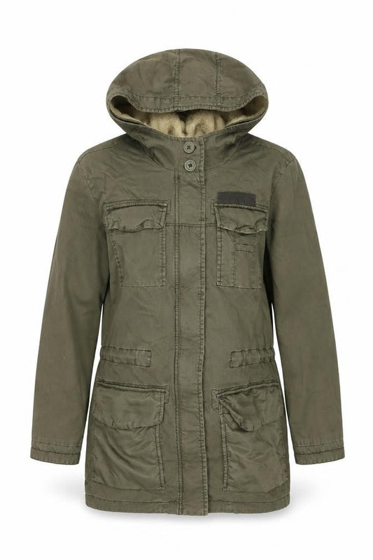 Front view of EDC Women's Green Parka Jacket with Hood -, size S
