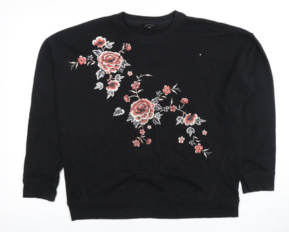 New Look Women's Black Floral Embroidered T-Shirt Size 10