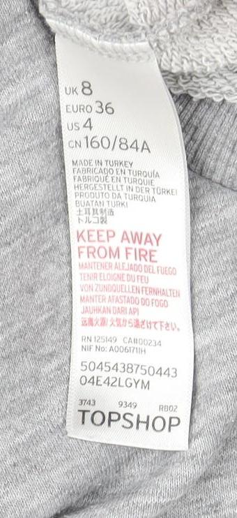Topshop Women's Grey Pullover Sweatshirt Size 8